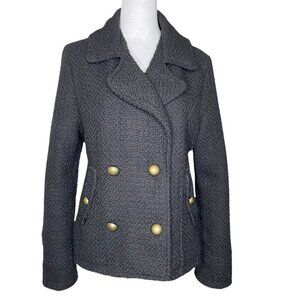 Boy Meets Girl Black Blue Lined Wool Blend Tweed Jacket Gold Button Pockets XL